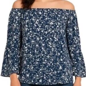Verse Stassi Bell Sleeve Off the Shoulder Top Teal and Blue Size M NWT